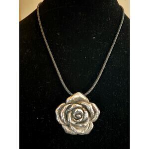 Vintage sterling silver necklace large raised rose pendant statement minimalist